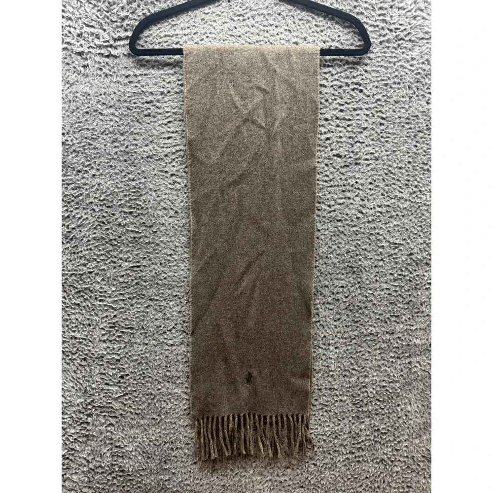 Polo Ralph Lauren Wool‎ Blend Embroidered Fringe Scarf Brown One Size 72